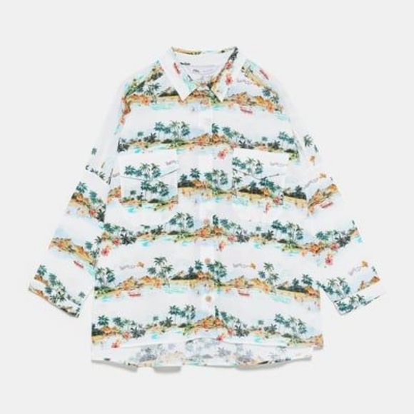 Size- S/L, ZARA palm tree print shirt - Picture 4 of 7
